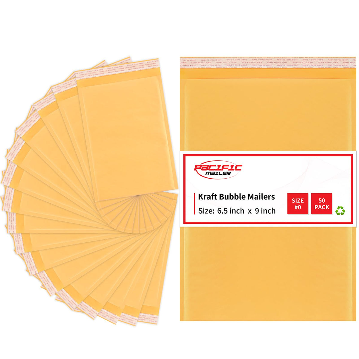 Pacific Mailer Bubble Mailer #0 Kraft Bubble Mailers Strong Adhesion Padded Envelopes Packaging for Small Business [7.25x9 (Usable Size 6.5"x9"), Self Seal, Pack of 50]