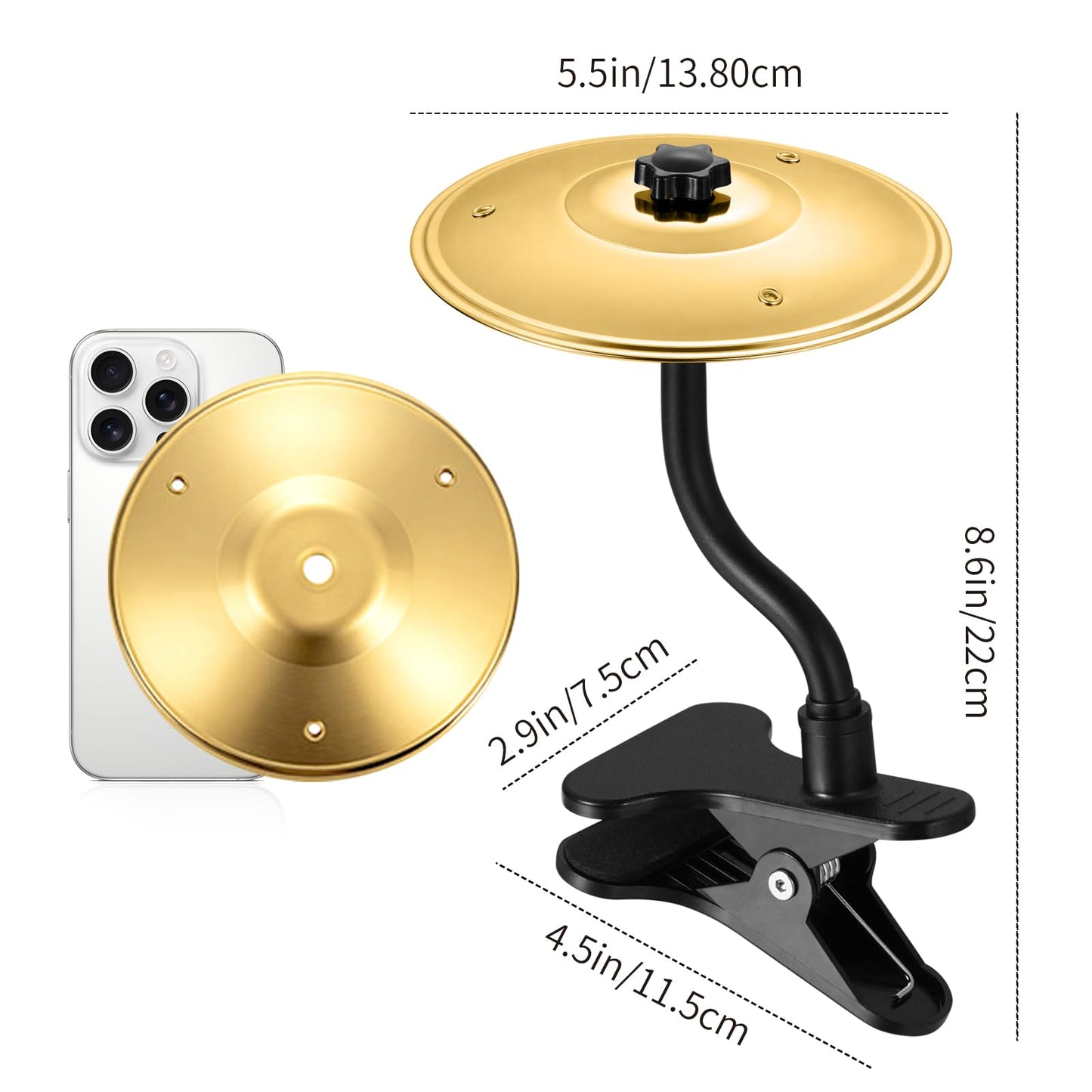 Xinghuifu Clip-On Desktop Cymbal – Gold-Tone Desktop Percussion Gadget for Instant Stress Relief, Easy to Install, Fits Any Desk Edge Securely – A Fun Gift for Work or Study Breaks