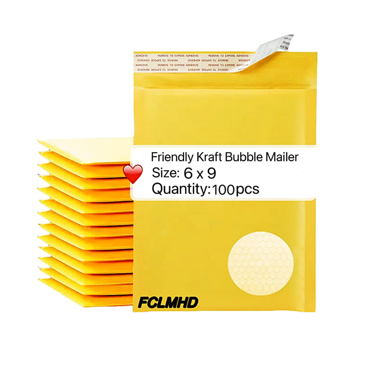 FCLMHD Kraft Bubble Mailers 6x9"100 Pack Yellow Padded Envelopes Self-Sealing Paper Shipping Bags for CDs, Video Games,Jewelry Makeup Supplies.