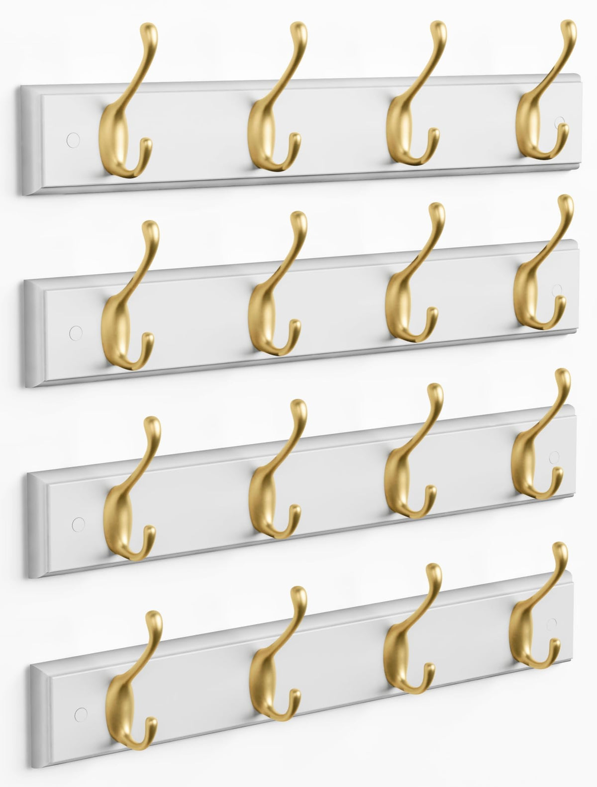 Forbena Gold Coat Rack Wall Mount, Decorative Coat Hooks for Wall, Heavy Duty Coat Hanger Key Holder for Hanging Hats, Coats, Purses, Bags Bathroom, Teen Grils Room (White and Gold, 4 x 4 Hook)