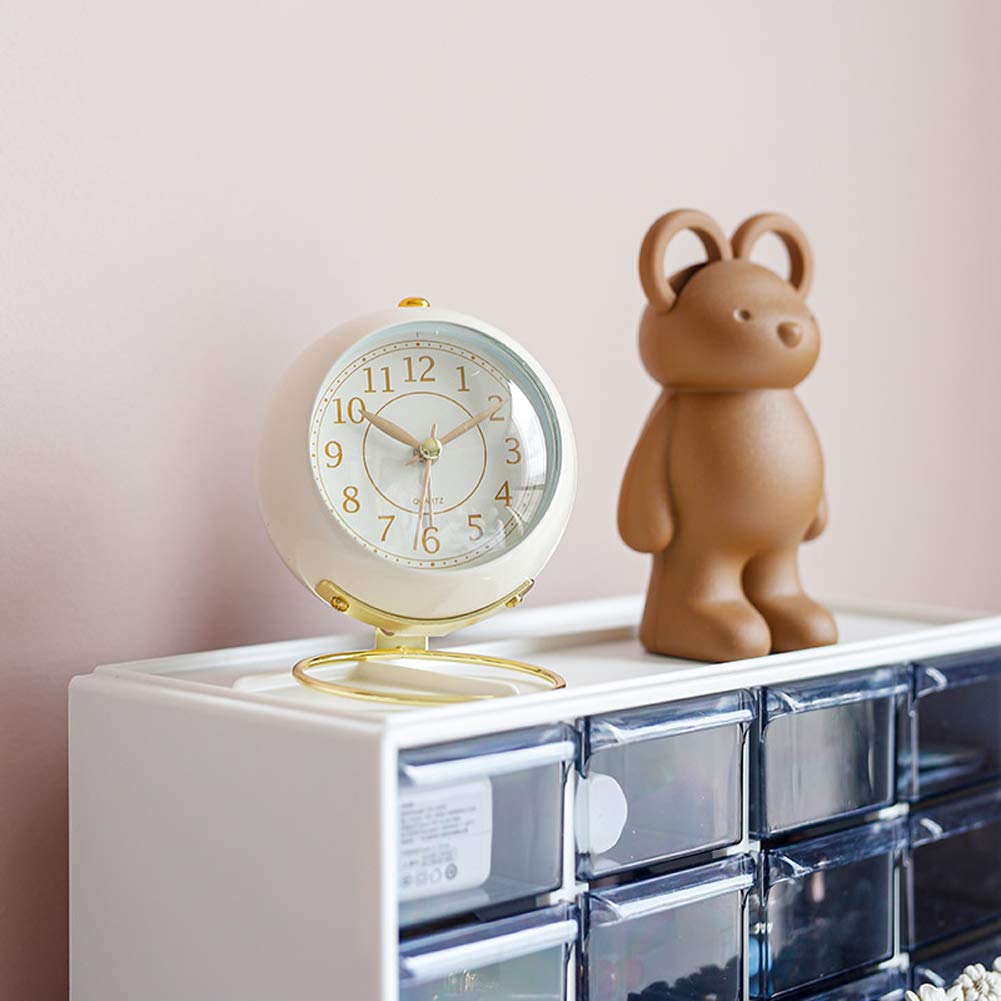 SHISEDECO Small Tableclocks Classic Non-Ticking Tabletop Alarm Clock with Backlight, Battery Operated Astronaut Deskclock with HD Glass for Living Room Bedroom Bedside Indoor Decor (White)
