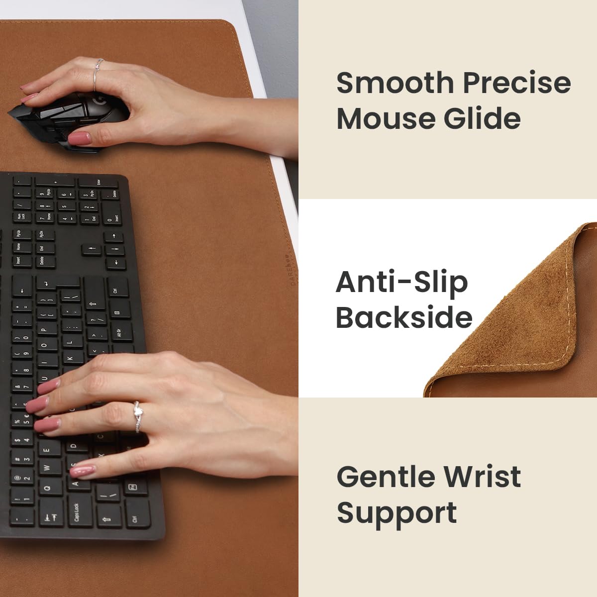 DAREhue Full Grain Genuine Leather Desk Pad – Toffee Tan Brown (L) - Premium Desk Mat with Non-Slip Backing, Thick 3mm, Office Desk Protector for Work & Gaming (Large 27.6 x 11.8 inch)