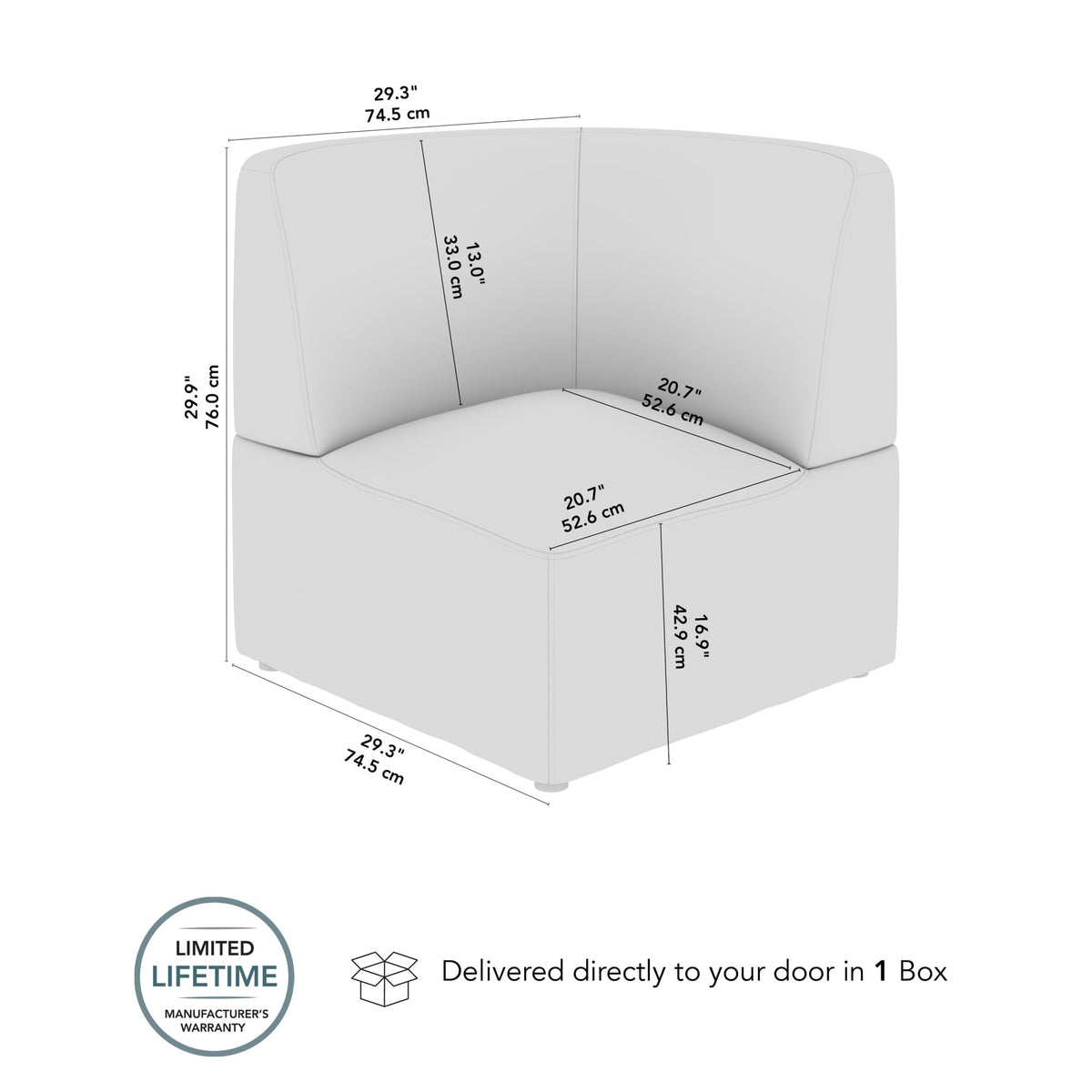 Bush Business Furniture Modular Corner Lounge Chair, Guest Seating for Lobby or Reception Area, Assemble Collection, Oat Fabric