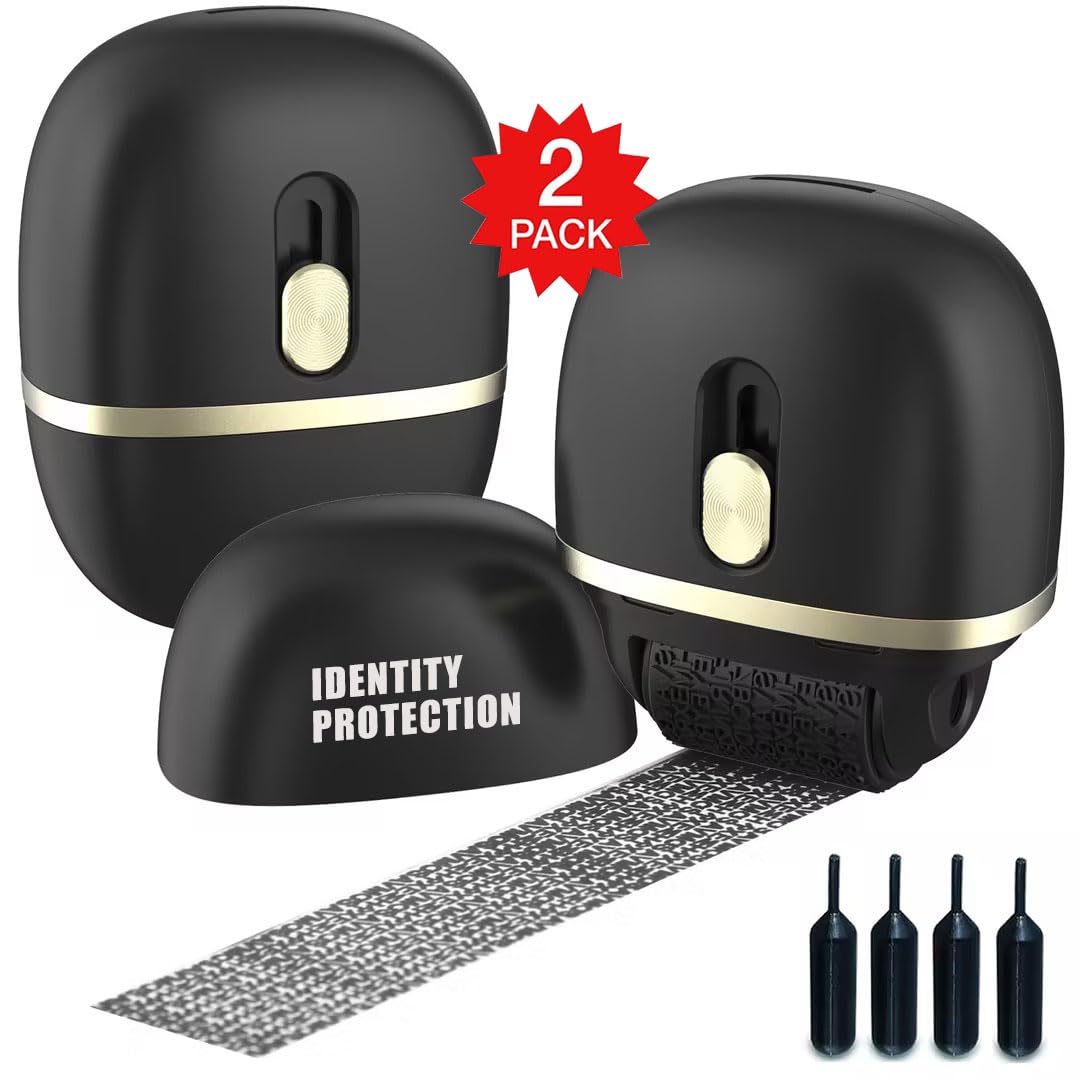 Lomil Identity Protection Roller Stamps 2 Pack - Confidential Roller Stamp with 4 Refills - Wide Identity Theft Protection Stamp for ID Blockout, Privacy & Security(Black)