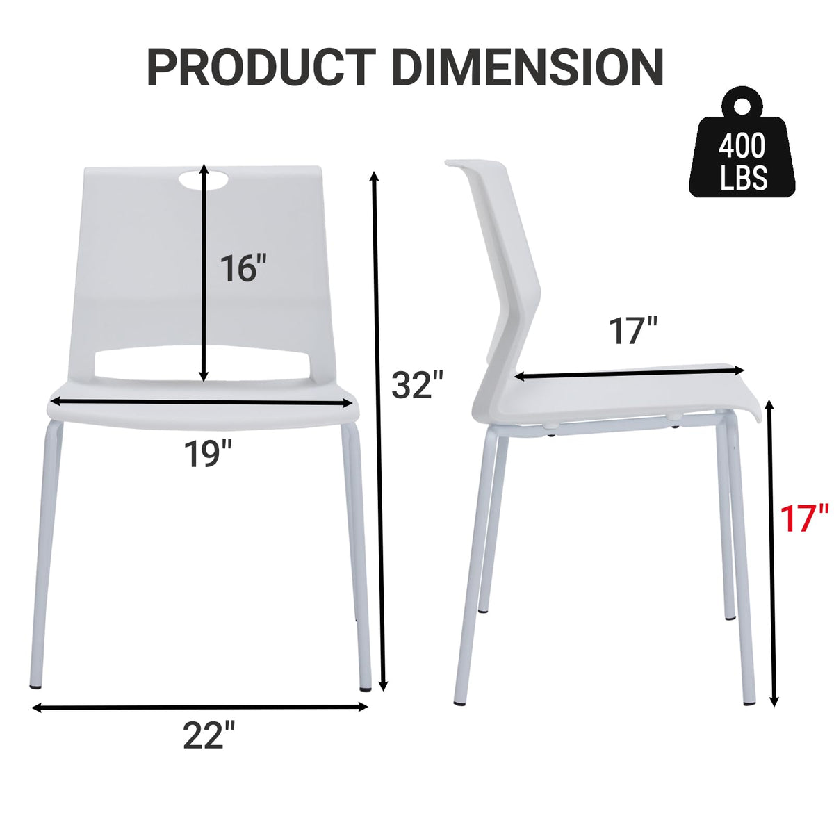 Sidanli Stackable Chairs Set of 4, Waiting Area & Breakroom Chairs in White with Back