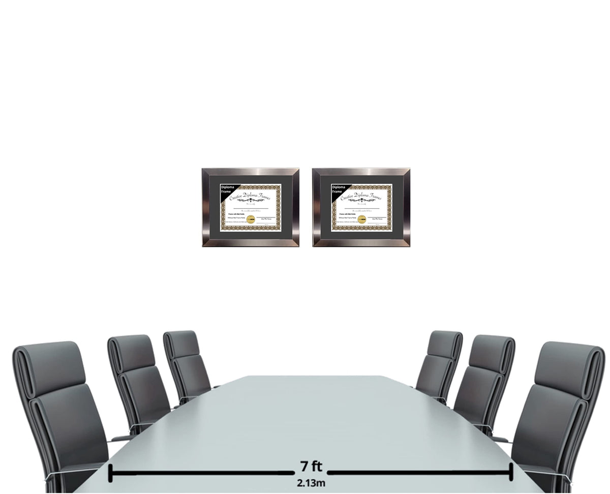 Creative Picture Frames 11” x 14” Stainless Steel Finish Diploma Frame with Black Mat to Hold 8.5 by 11-inch Graduation Documents w/Stand and Wall Hanger