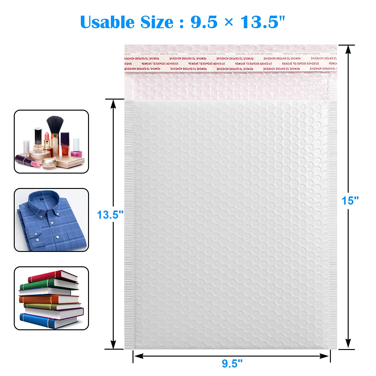 Immuson White 9.5 x 13.5 Inches Poly Bubble Mailers, Padded Shipping Envelopes, Self-Seal Shipping Bags, Packaging Bags, Bubble Envelopes Pack of 25
