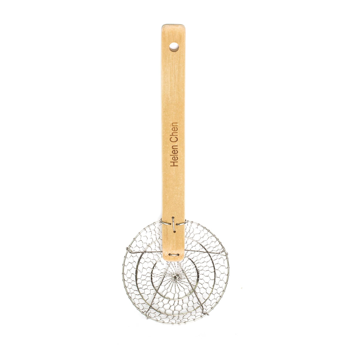 Helen's Asian Kitchen Spider Strainer, 5-Inch Stainless Steel Mesh Basket With Bamboo Handle, For Noodles, Dumplings, Wontons, Deep Frying, And Draining Tasks