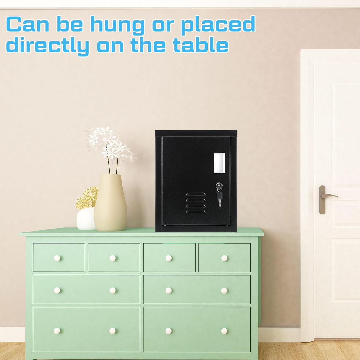 Suzile Lockable Storage Cabinet Metal Lockable Steel Storage Cabinet Organizer Lockers for Employees Vertical Metal Cabinets End Side Table Steel Bedside with Shelf(Black)
