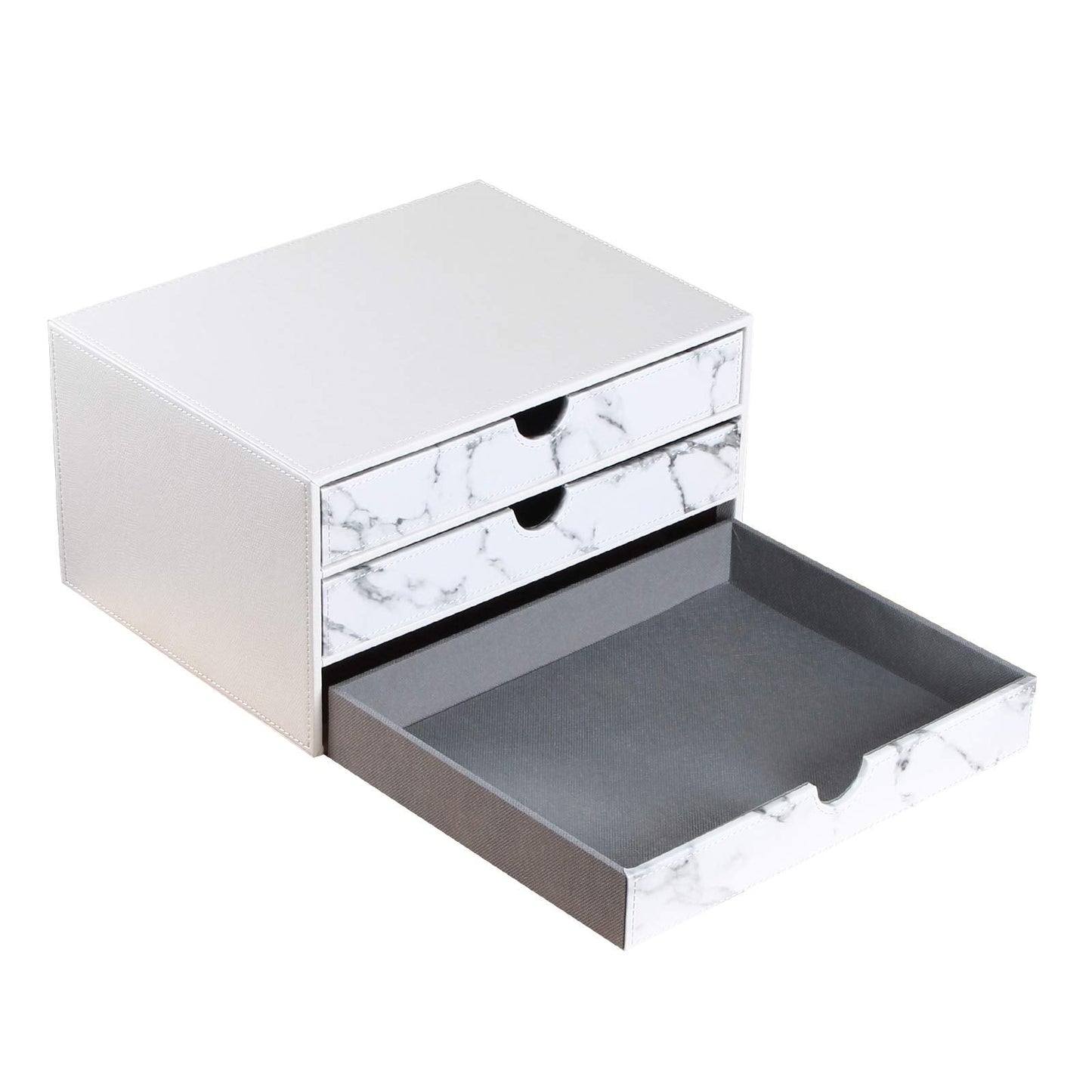 Ayunga PU Leather Desk Organizer with 3 Drawers, Executive Office Supplies Desktop Filing A4 File Cabinet/Holder, Stackable Storage Box for Jewelry/Bill/Paper/Documents/Makeup Home Decor Accessories
