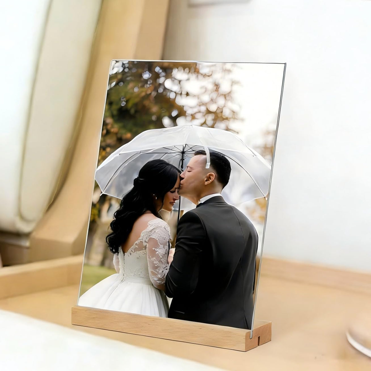 TONICE 8.5 x 11 Acrylic Sign Holder with Wood Base 3 Pack L/T Shape Vertical or Slant Back Display for Wedding, Restaurant, Store, Office, Hotel