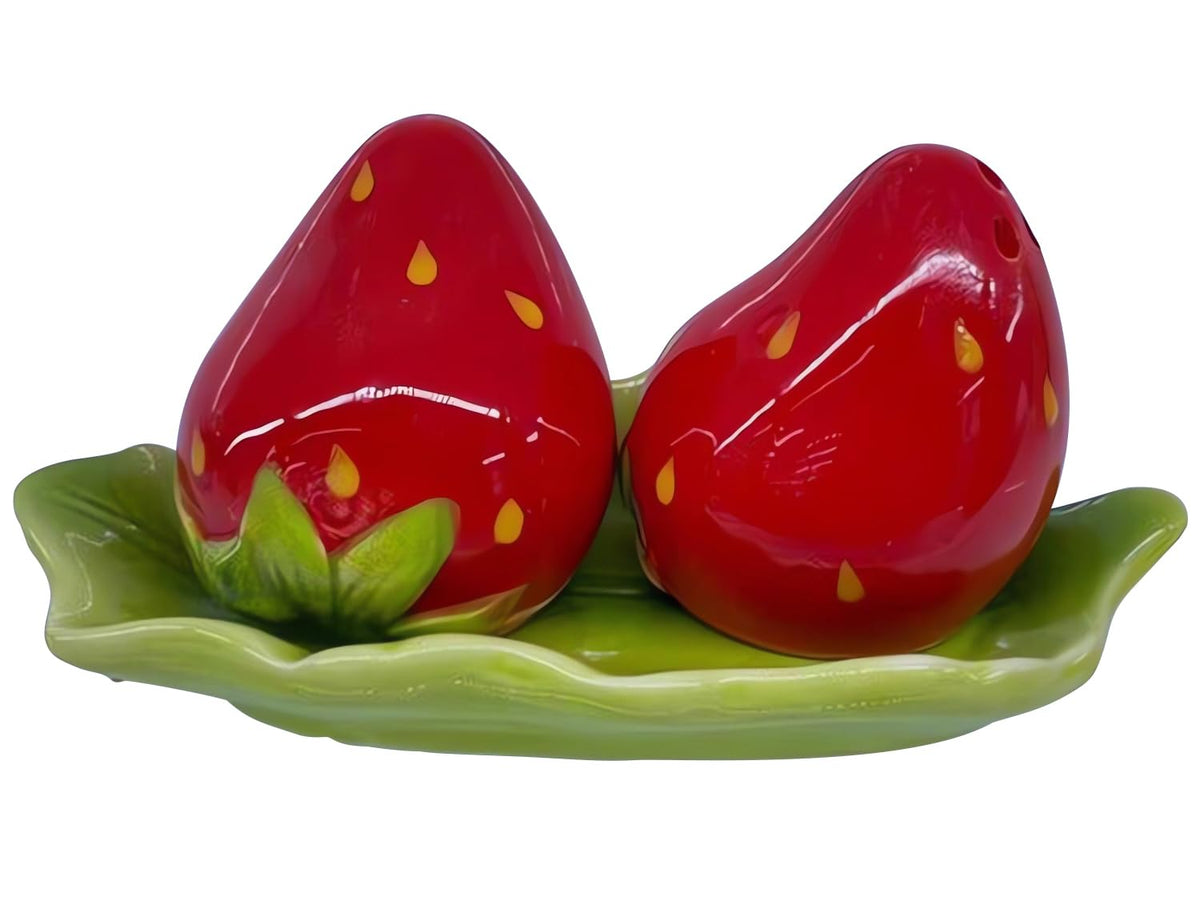 Ceramic Fruit Salt and Pepper Shakers, Set of 2 | Spice Dispenser Storage Canisters-Mini Strawberry