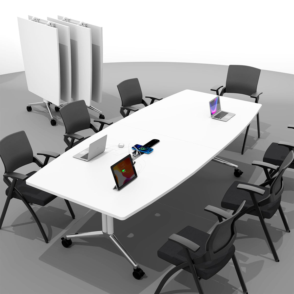 7.5FT Folding Conference Room Table for 6-8 People, 90.6" Meeting Seminar Table with Power Outlets & Cable Grommets Metal Frame for Office Conference, Executive & Collaborative Spaces (1, G, 90.6in)