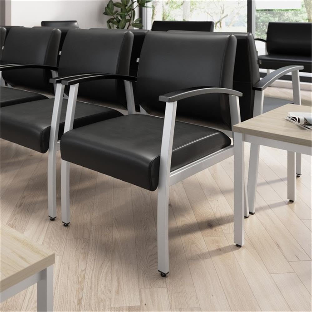 Bush Business Furniture Arrive Waiting Room Guest Chair with Arms in Black Vinyl, Reception Area Seating for Office and Lobby