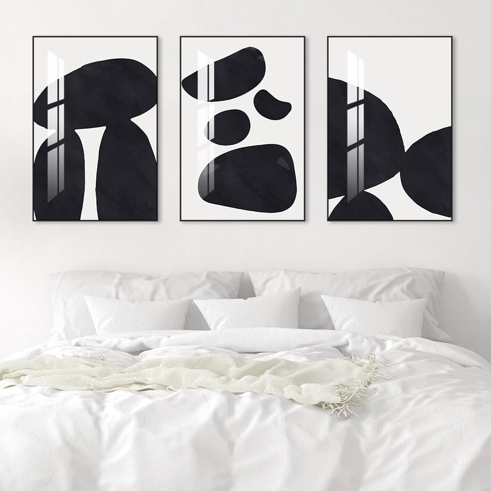 Abstract Wall Art Prints, Framed Wall Art for Living Room, Bedroom, Dining Room, Nursery, Office, Kitchen, Bathroom (Black, 16"X 24" X 3 panel)