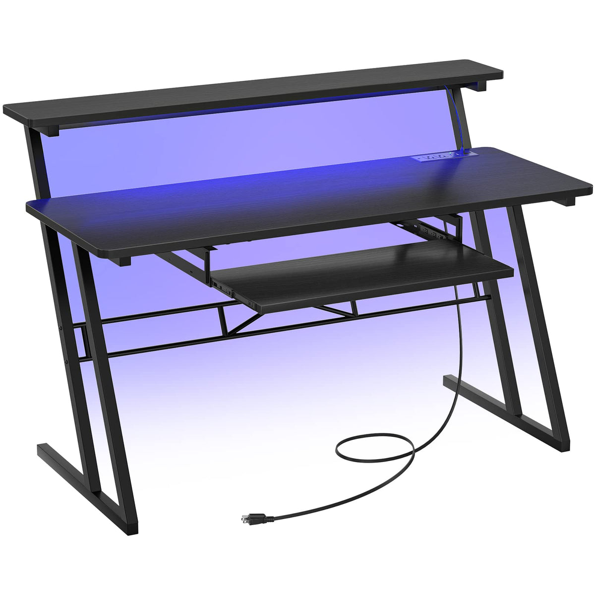 Armocity Music Studio Desk, Music Production Workstation with Power Outlets, Recording Studio Table Desks Music Producer for Home, Black