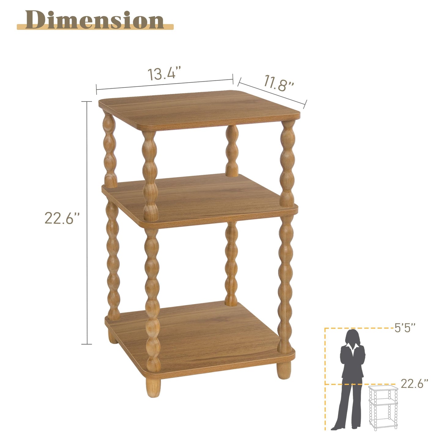 Fultyle End Table, Small Side Table with 3 Tier Open Shelf, Modern NightStand Accent Table for Small Spaces, Living Room and Office (Caramel Tan)