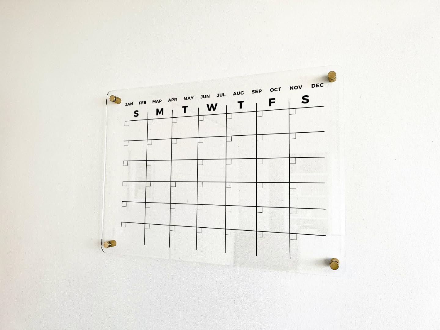 Acrylic Dry Erase Monthly Wall Calendar - Reusable Planner Board, Family Schedule Organizer, Office Schedule Board (Gold Standoff, 40"x28")