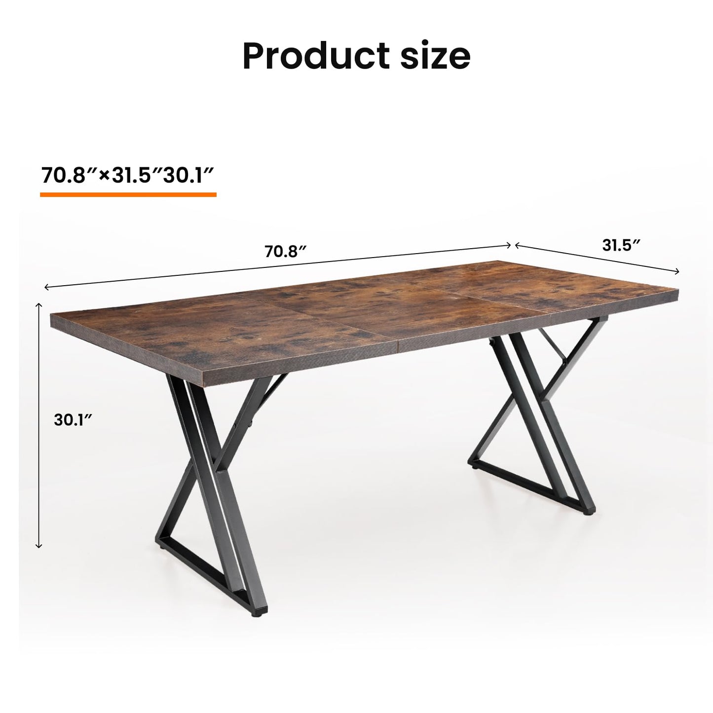 Younhomedge 70.9Inch Office Desk, Executive Office Desk，Modern Industrial Style, Z-Shaped Table Legs, Country Black Wood Grain Top, for Home Office, Study, Conference (Iron Wood)