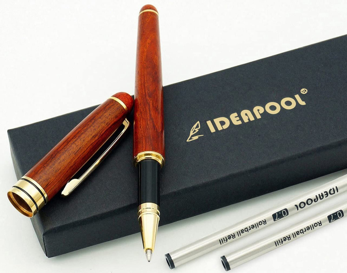 IDEAPOOL Luxury Rosewood Ballpoint Pen Writing Set - Extra 2 Black Refills - Elegant Fancy Nice Gift Wood Pen Set for Signature Executive Business Journaling