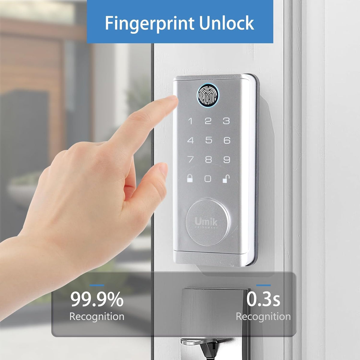 UMIKSMART Smart Door Lock with Handle 7 in 1 Keyless Entry Fingerprint Door Lock with Keypad IC Card Physical Key Tuya App Bluetooth Auto-Lock IP65 Waterproof for US Wooden Doors Matte Silver