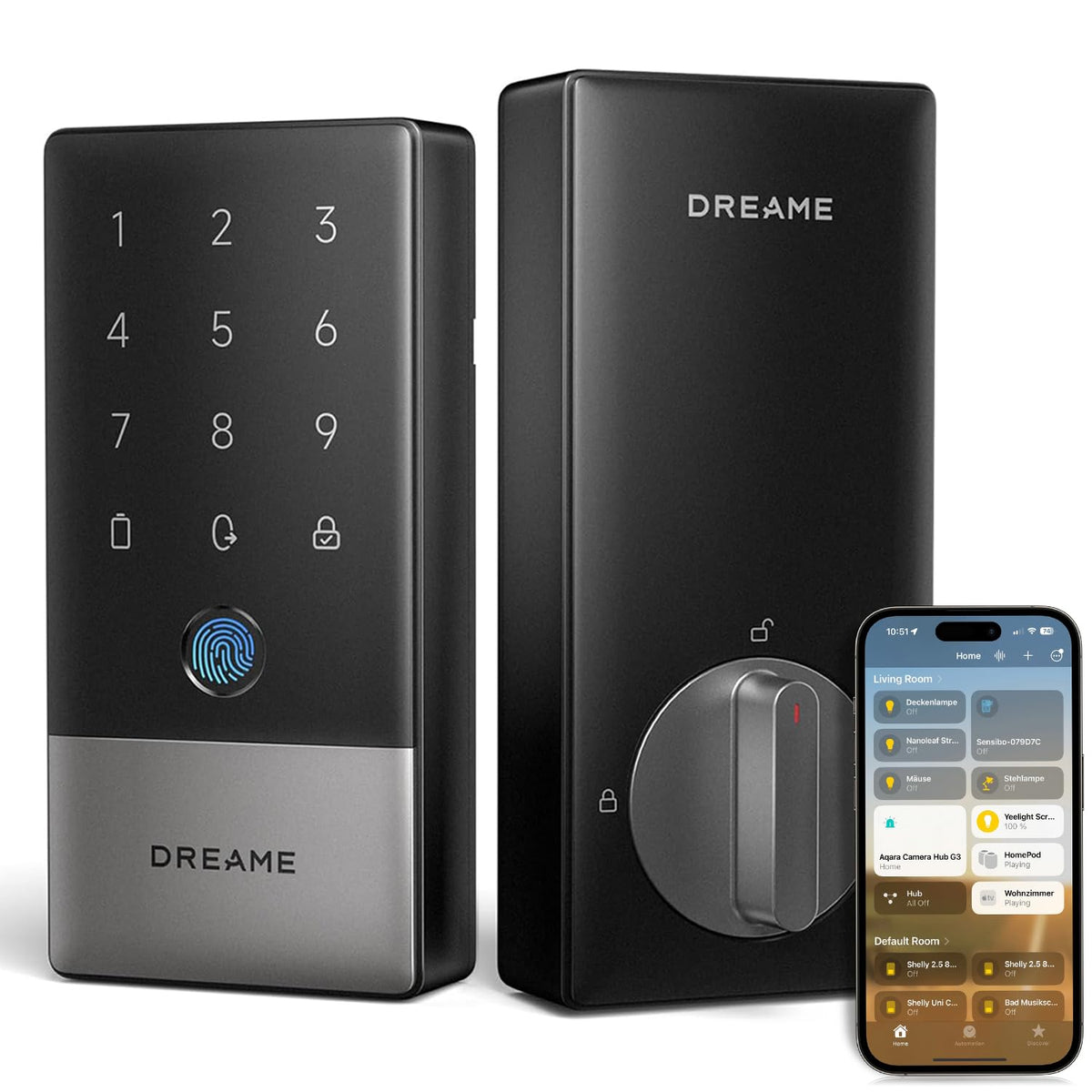 DREAME Wi-Fi Smart Door Lock for Front Door A10, Matter Over Thread, Works with Apple Home, Alexa, Google, AI Fingerprint Keyless Deadbolt Set, Geofencing Auto Unlock, BHMA Grade 2, IP65 Waterproof