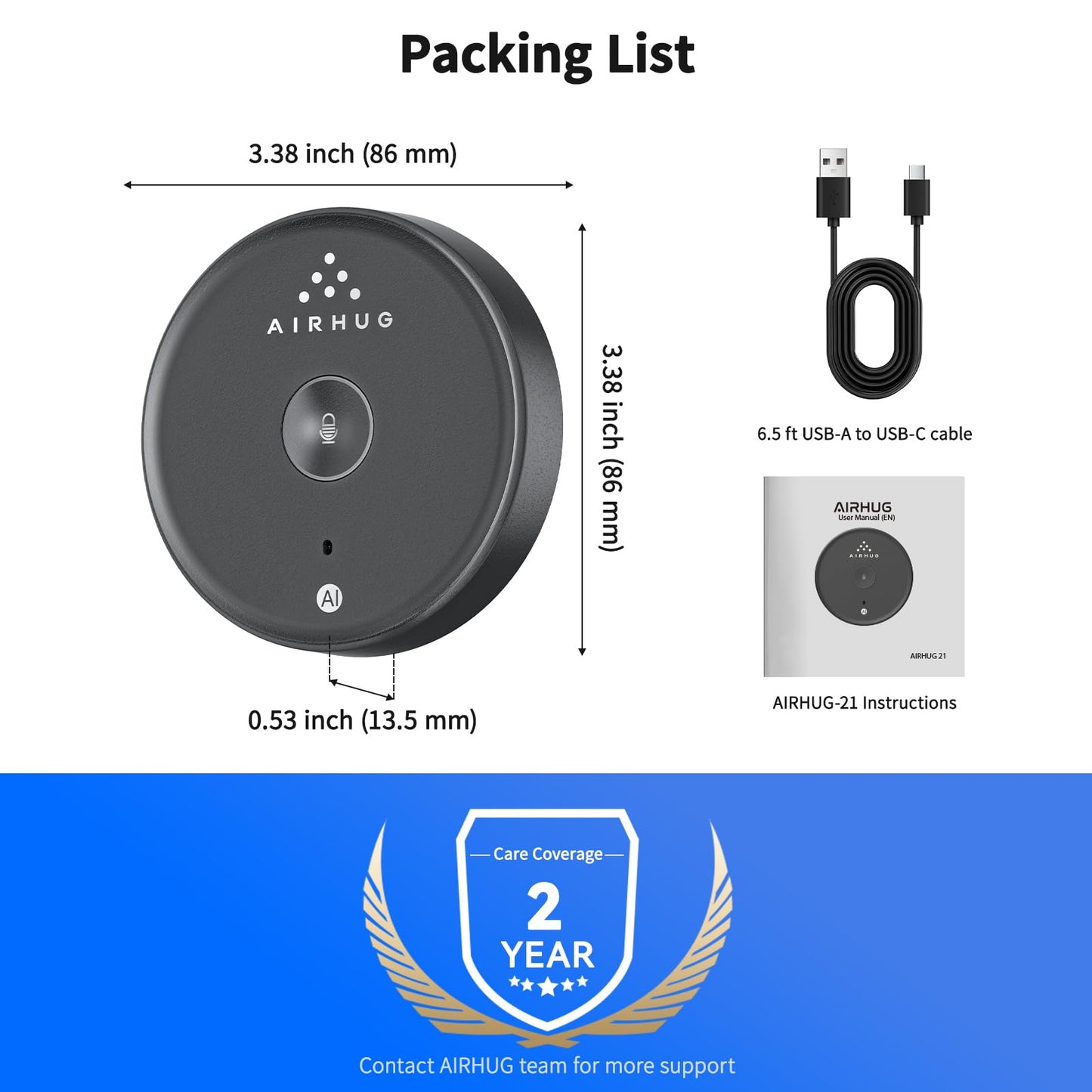 AIRHUG USB Microphone No Speaker,Desktop Computer Mic, Mute Button with LED Indicator,AI Noise Reduction,Plug & Play Omnidirectional Condenser PC Laptop Mics,for Online Calls/Class/Recording Video