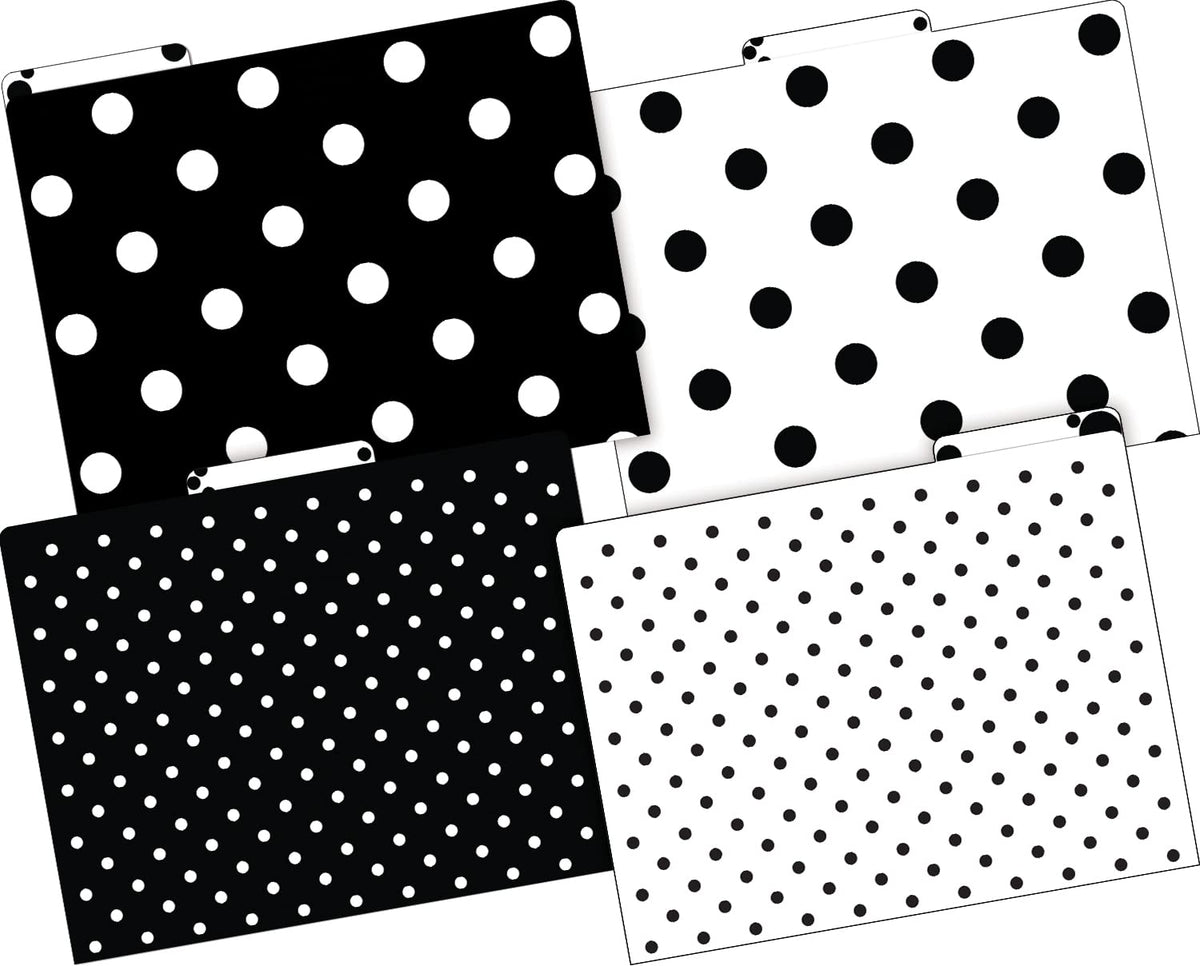 Barker Creek File Folders - Set of 24 Black & White Dot Letter Size Folders, 14pt Stock, Multi-Design Set, 1/3 Cut Tabs, Reversible, Home, School and Office Supplies (4378)