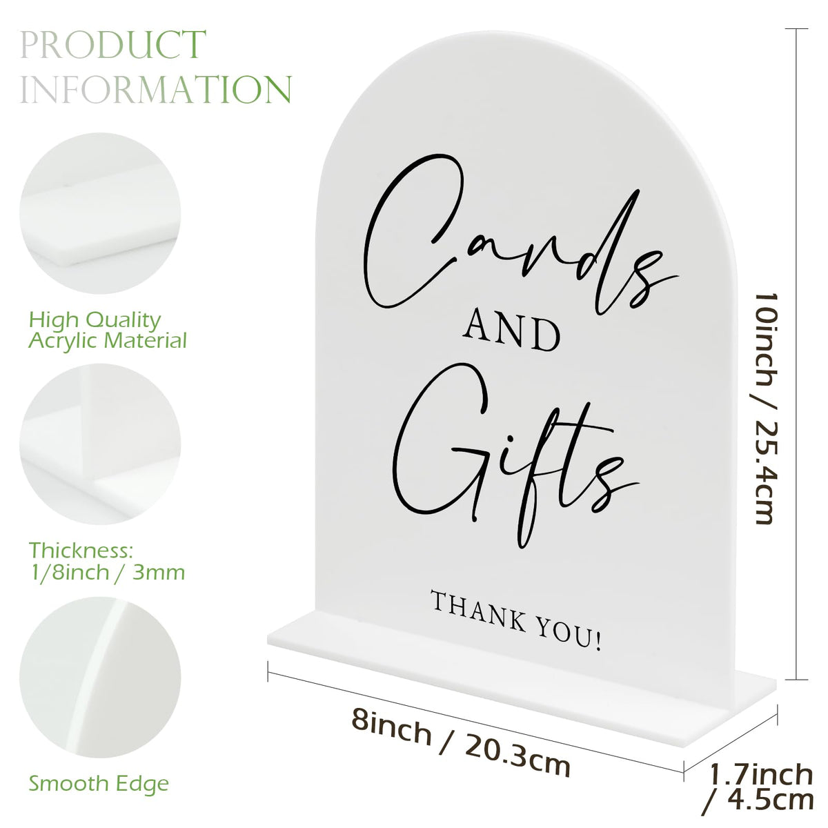 White Arch Acrylic Wedding Sign- 8"x10" Cards and Gifts Sign and Base,1/8" Thick | Modern Calligraphy Arched Acrylic Table Sign for Wedding & Event Party (Cards and Gifts, 8"x10")