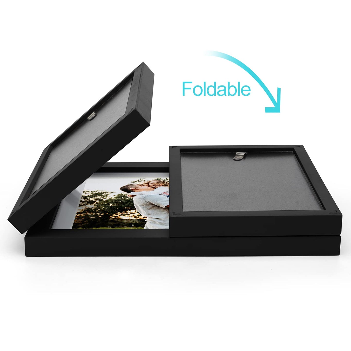 Janreefan 3 Vertical Horizontal 4X6 and 5X7 Picture Frames Hinged Folding Photo Frames in Black for Wall Hanging or Tabletop Standing, Made of Pine Wood with Real Glass P-467546-HEI