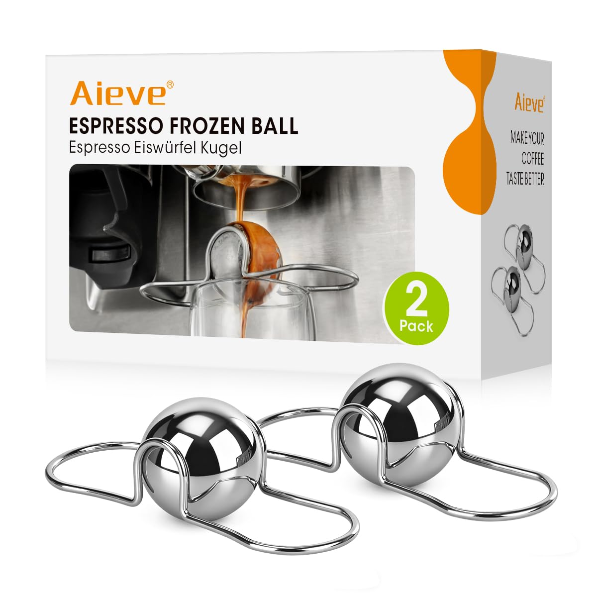 AIEVE 2 Pack Espresso Cooling Ball, Stainless Steel Frozen Ice Rock for Coffee, Espresso Accessories Extract Brew Chilling Tool Chiller Gift for Birthday, Valentine's Day, Christmas