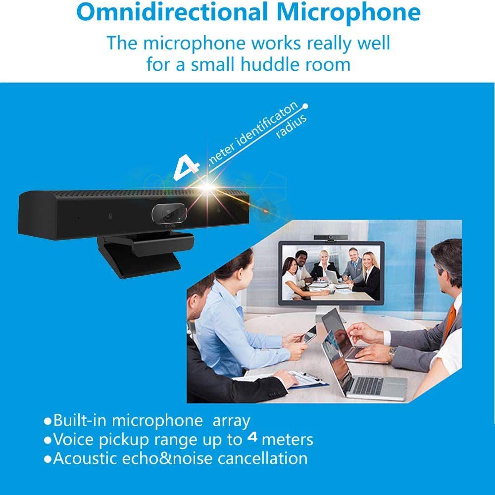 JACKLY Conference Room Camera with Microphone and Speaker, Wide Angle USB Video Conference Camera for Mac, PC, Laptop, Desktop (Black with Inverted Phase)