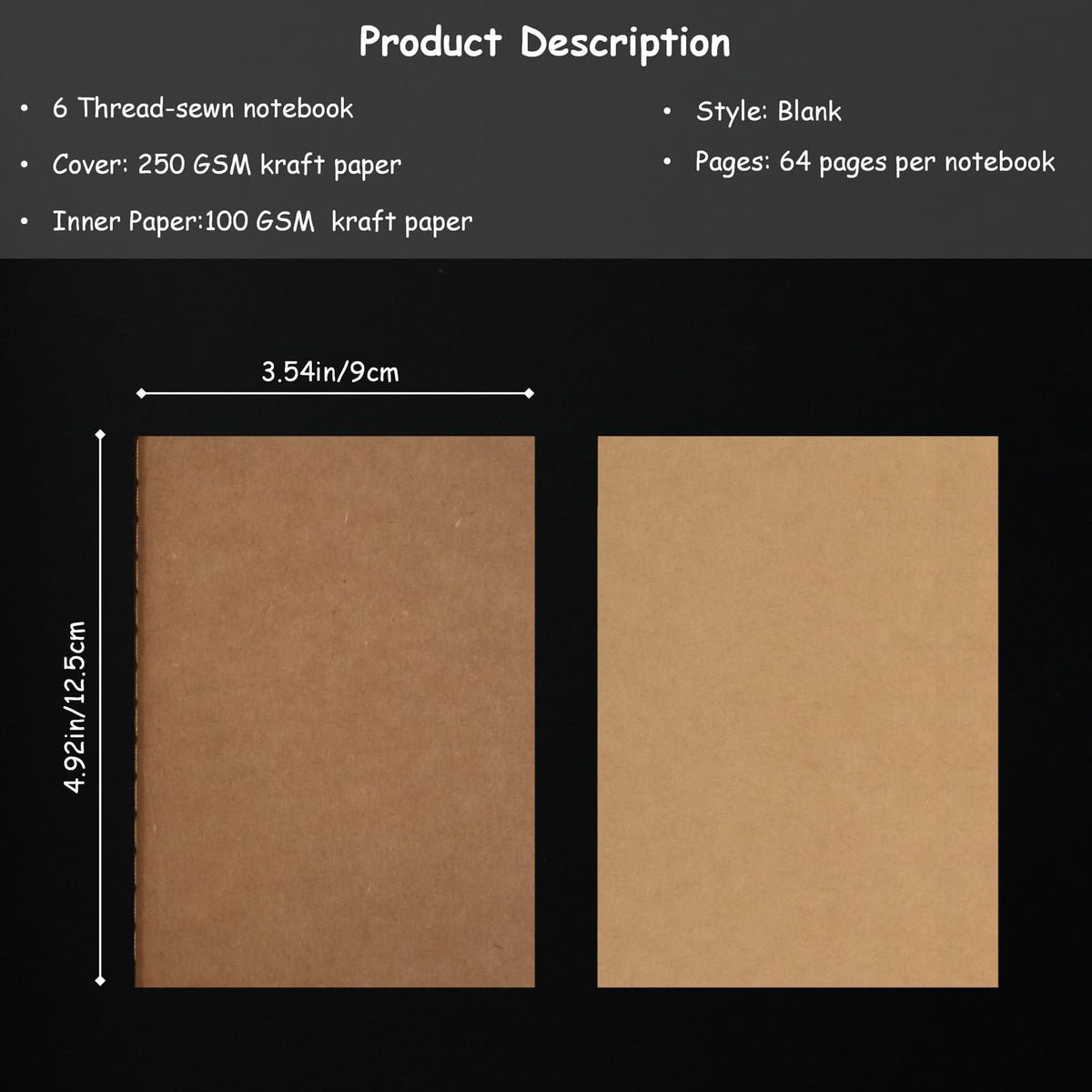 SUNUU Blank Passport Size Travelers Notebook Inserts,Lightweight Journal with Kraft Paper Covers,4.92’’x3.54’’(12.5 cm x 9cm),100 gsm Paper,6 Thread-sewn notebook/384 Pages,Kraft Inner Pages