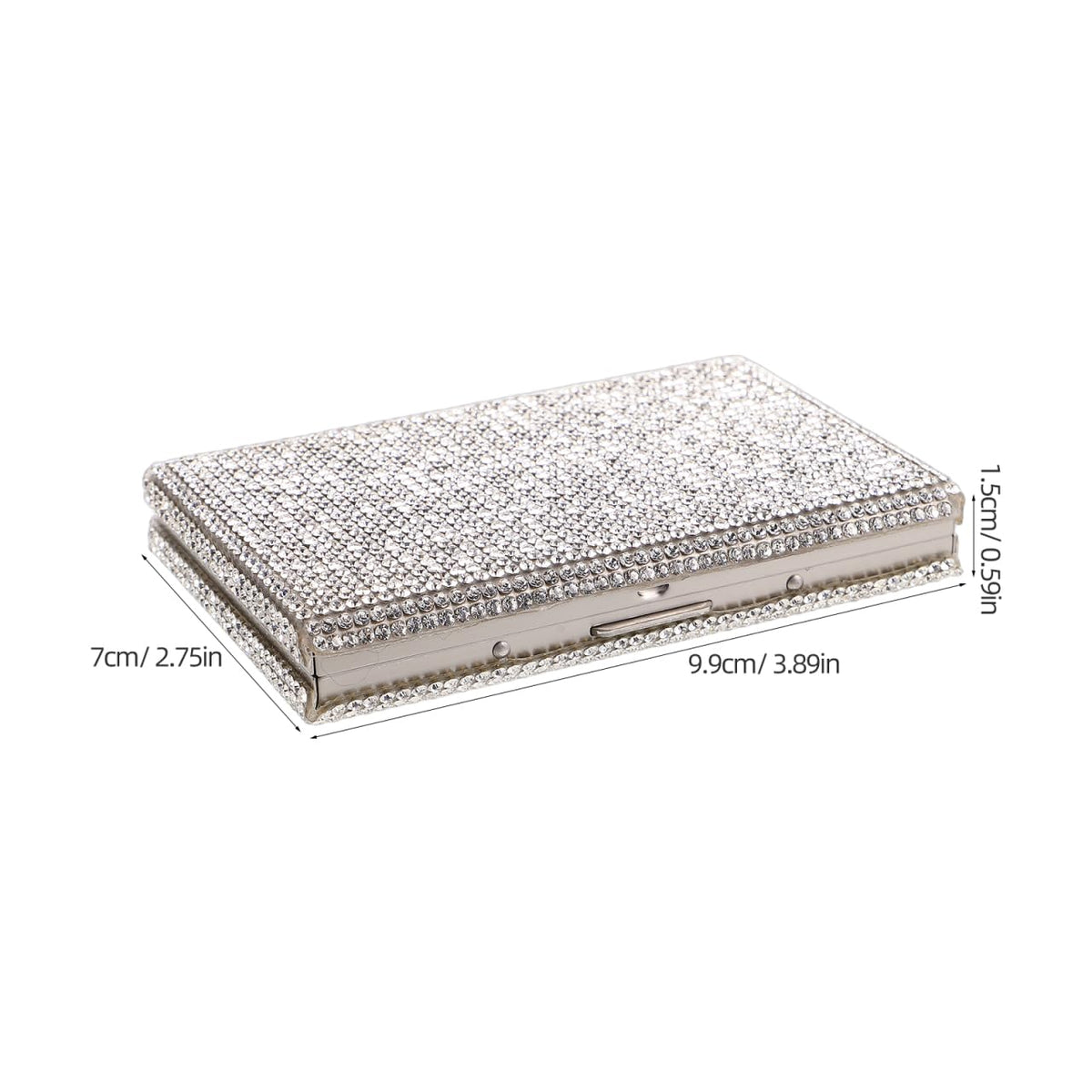 TEHAUX Rhinestone Business Card Holder for Women - Bling Metal Credit Card Case with Accordion Slots - Fancy Sparkly Diamond Organizer for Business Networking & Weddings - Silver Aluminum