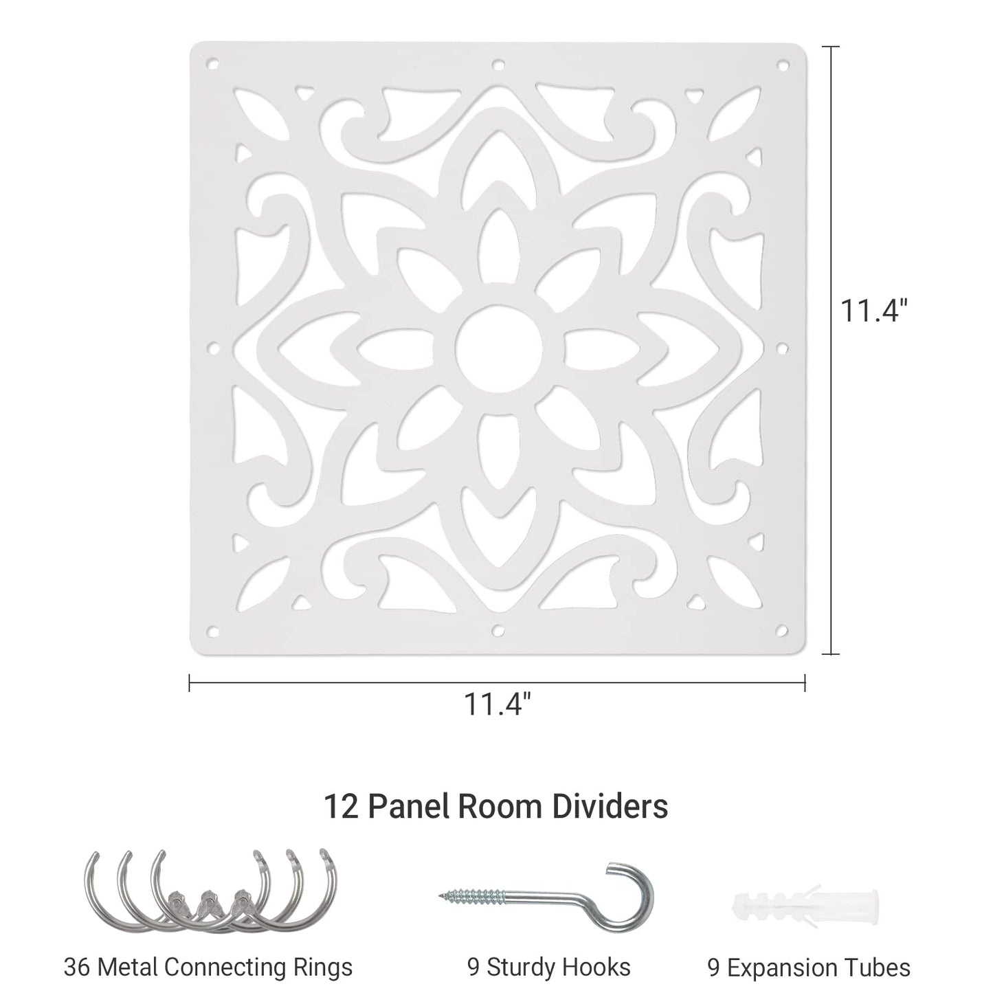 ANMINY 12 PCS Hanging Room Divider Decorative Thick Wall Screen Panels Floral Carving Pattern Hollow Out Design for Bedroom Living Dining Room Kitchen Office Restaurant Home Hotel Decor - White Flower