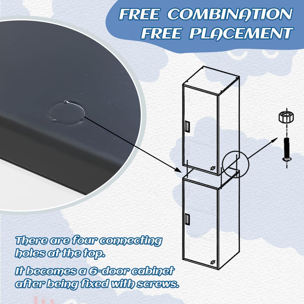DAYTOYS 1 Door Metal Vertical Storage Locker for Kids Bedroom, Children Room, School, Office, Home,Stackable Steel Storage Cabinet for Toys, Sports Equipment,Anti-Tilting Device.(Black, 1D)