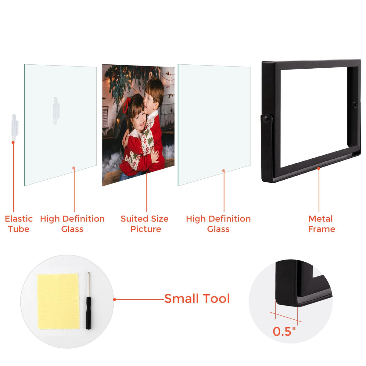 Golden State Art, 2 Pack, 4x6 Inch Metal Picture Frames, Floating Display for 3x5, 2x3 Photos, with Real Glass and Pull-Out Easel Stand for Tabletop Display (Horizontal) - Matte Black