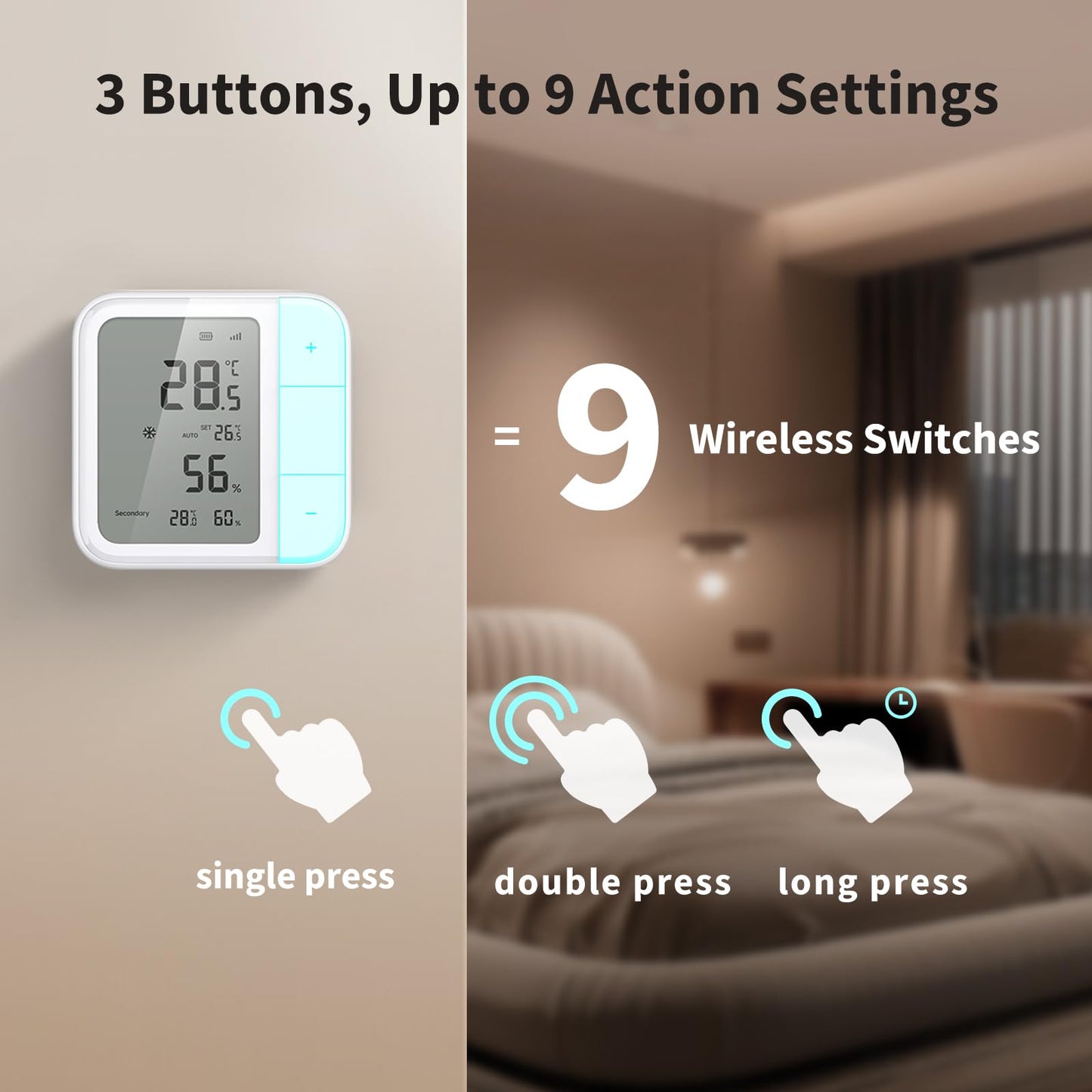 Aqara Thread/Zigbee Smart Climate Sensor W100,Temperature and Humidity Monitoring,Wireless Remote HVAC Control, 3 Customizable Smart Buttons,Works with HomeKit, Alexa, Google & More
