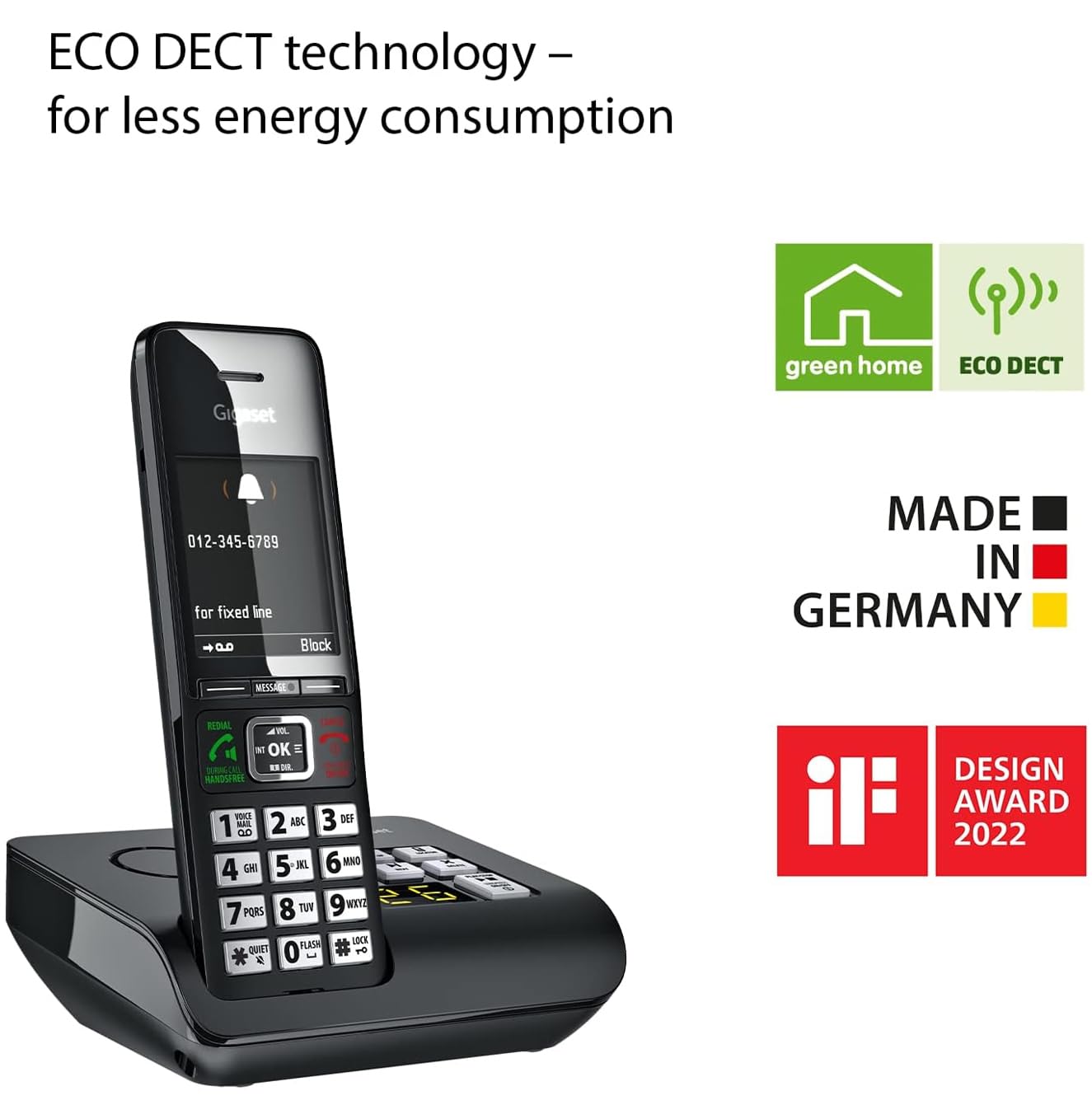 Gigaset Comfort 552A - Cordless DECT Phone - Answering Machine - Made in Germany - Elegant Design - Hands-Free Mode - Comfort Call Protection - Big Phone Book, Titanium-Black