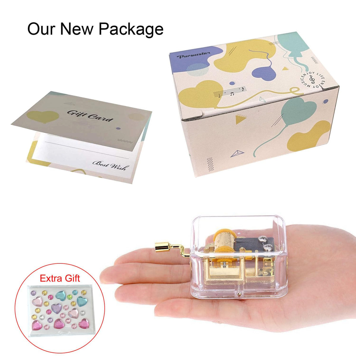 Pursuestar Acrylic Hand Crank Music Box Play Amazing Grace, Clear Gold Musical Box for Mom/Dad/Daughter/Son - Unique Best Gifts for Catholic and Christian Baptism, First Communion or Confirmation