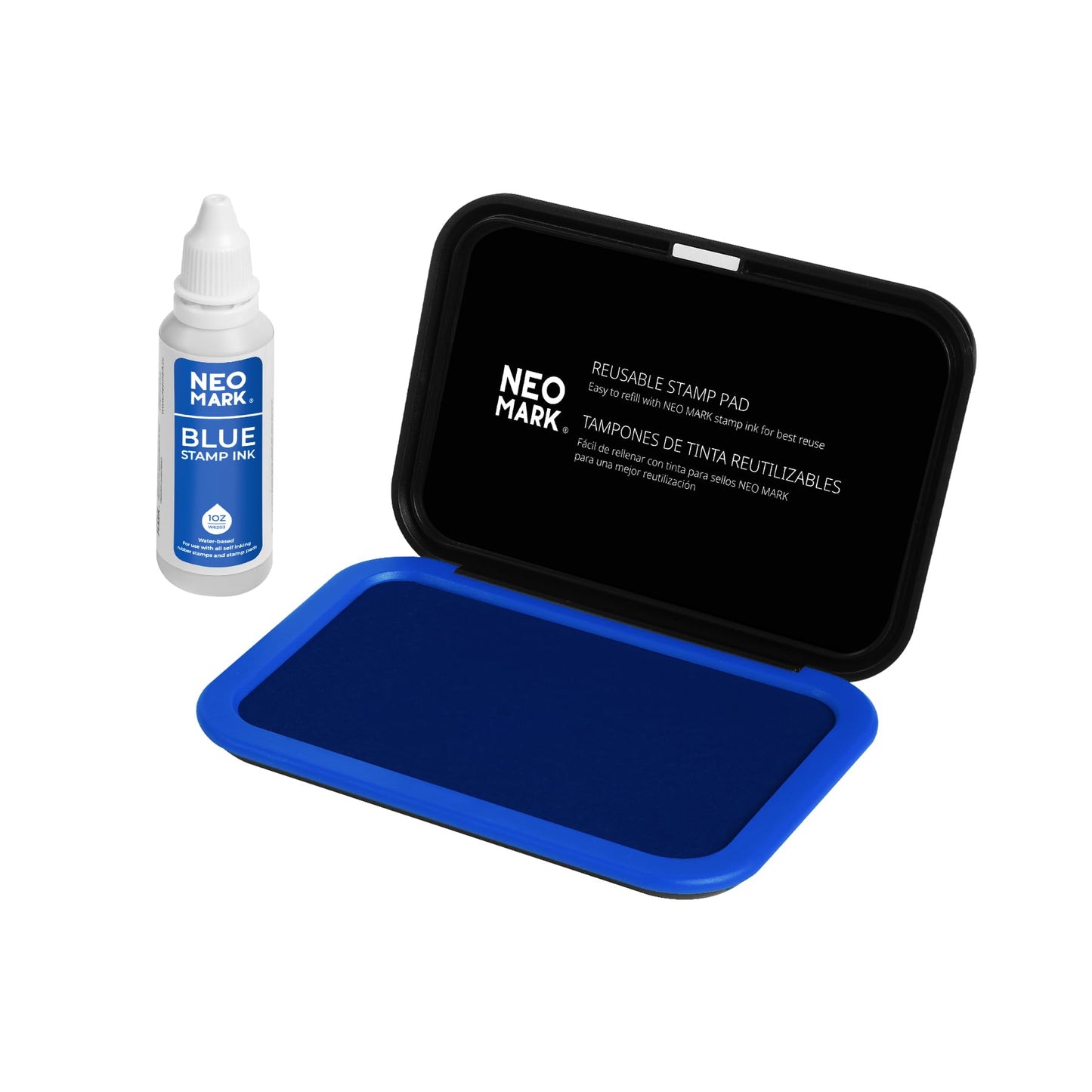 NEO MARK Medium Stamp Pad Kit (1oz Ink Included)-2.8"x 4.4", Magnetic Lid, Premium Quality Felt Stamp Pad (Blue)