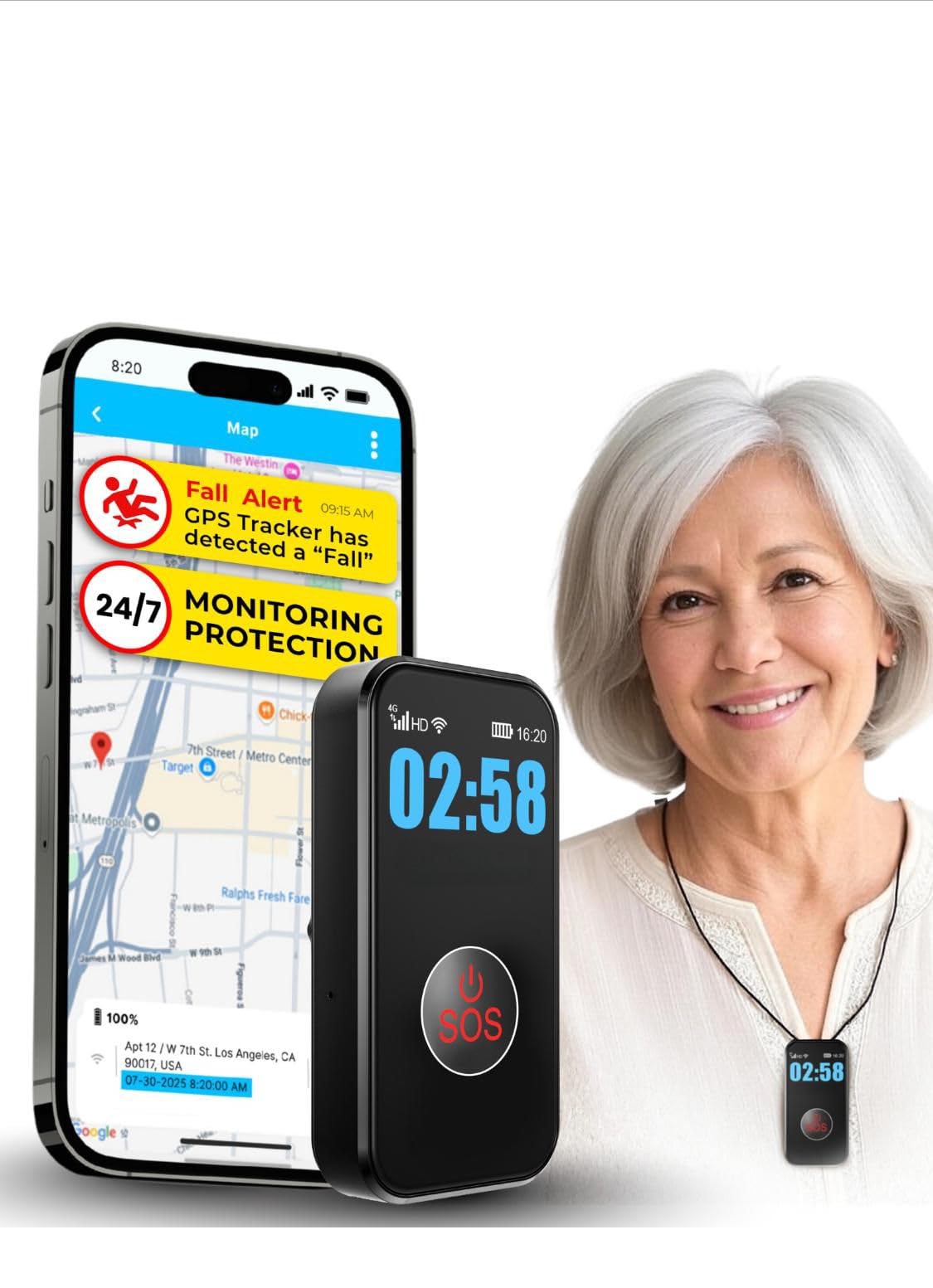 SecuLife New 2026 Fall Alert Device, Medical Alert Pendant with for Seniors, SOS Call, GPS Tracking – Wearable Emergency Necklace for Elderly, Waterproof, 2-Way Calling, Panic Button