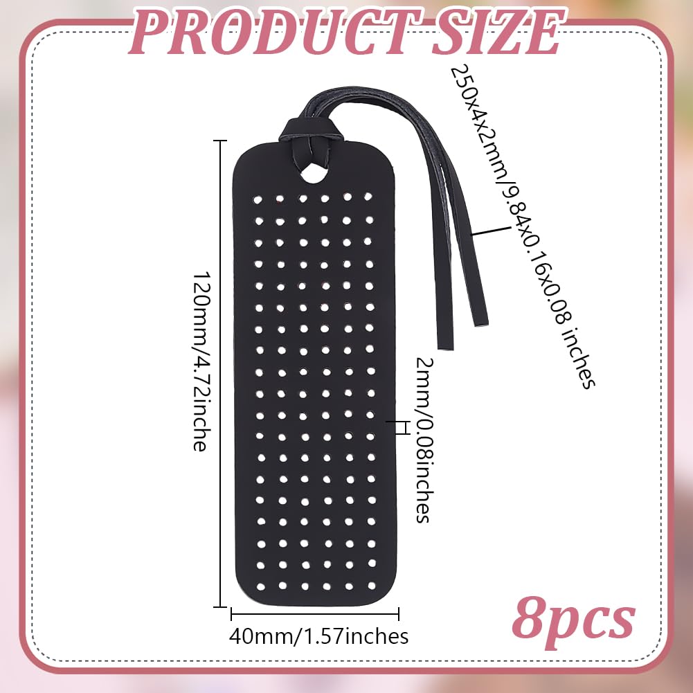 GOMAKERER 8 Sets Portable Leather Brooch Pin Display Holder, 4.72 x 1.57 Inch Rectangular Black Brooch Pin Storage Holder Enamel Pins Display Organizer With Rope for Jewelry Brooch Pins