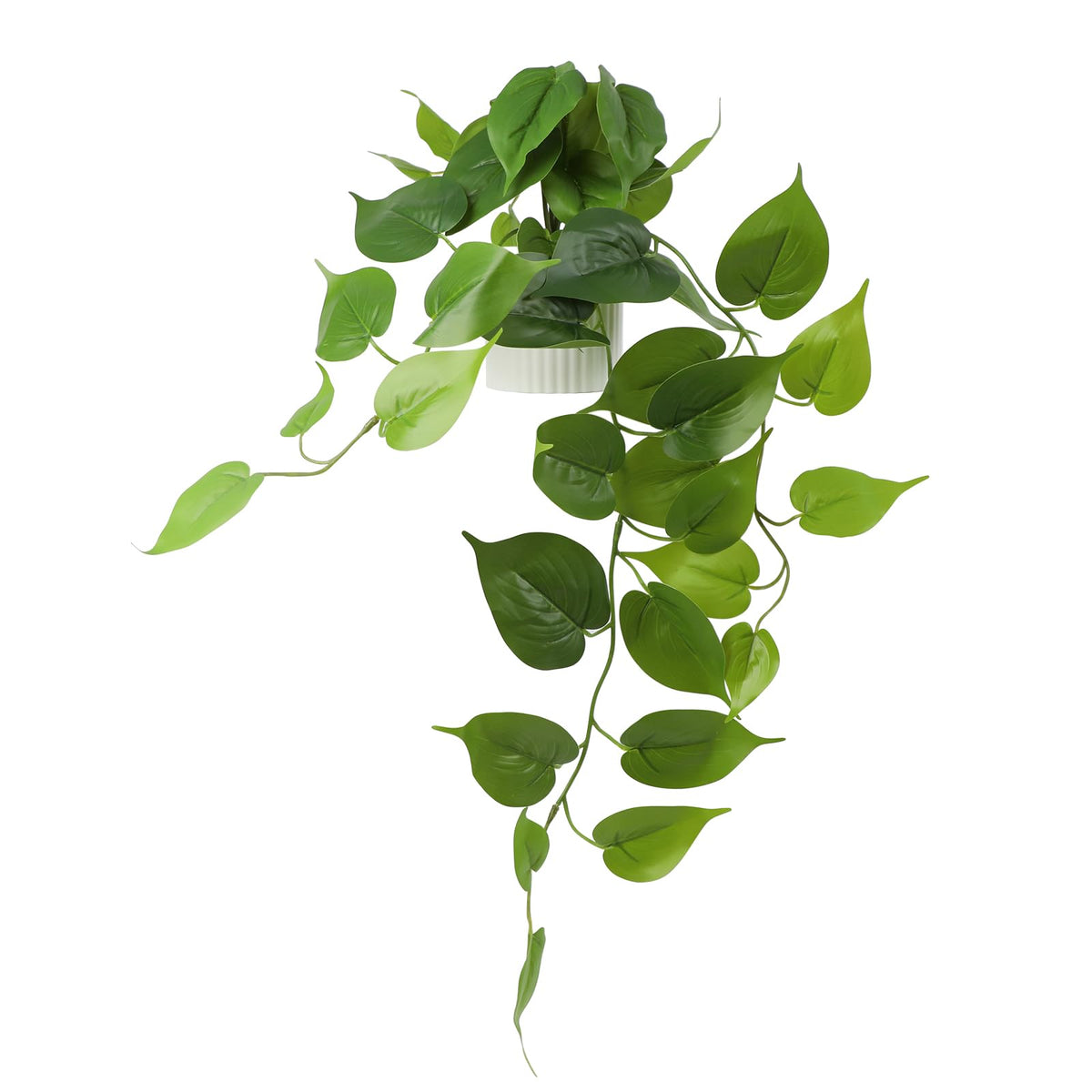 WucaFl Fake Pothos Hanging Plant – Artificial Plastic Ivy Vines with White Pot, Realistic Faux Greenery for Indoor Home Office Bathroom Shelf Cabinet Decoration