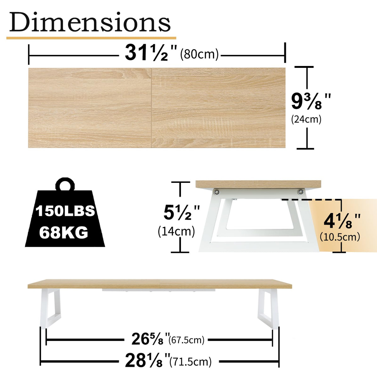 TEAMIX 31.5 inch Dual Monitor Riser - Wide TV Stand for 2 Monitors - Wood & Steel Desktop Riser for Dual Screen Office Desk Organization