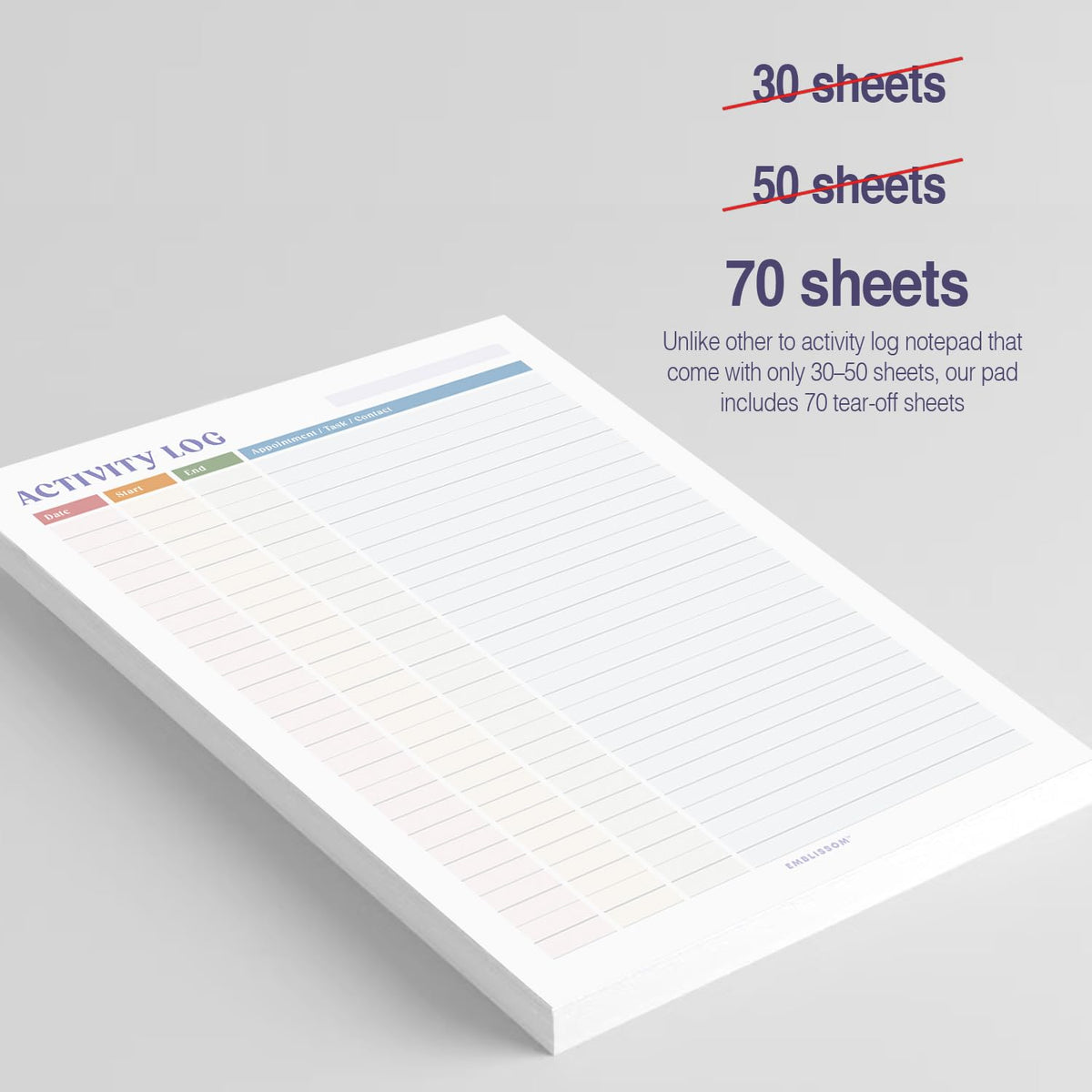 Activity Log Notepad 8.5 x 11 Tear-Off Pad – 70 Undated Sheets Office Project Productivity Planner Contact Action Appointment Task Time Hourly Tracker (White, Colorful, 1 Pack)