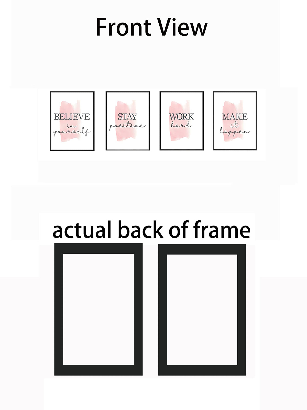 4 pcs Frame Wall Art Stay Positive Make It Happen Motivational Inspirational Quote Pink Canvas Painting Poster Pictures for Teenage Girl Bedroom Decor Office