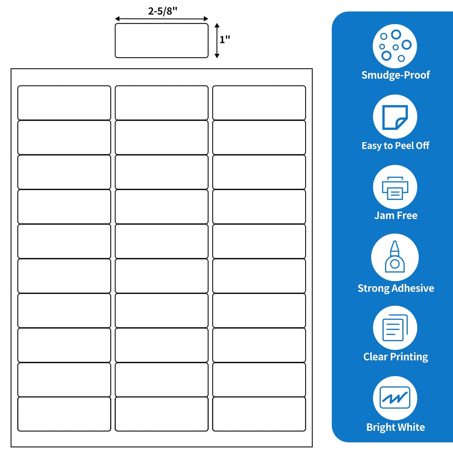 BESTEASY 30-up 500 Sheets 1" X 2-5/8" Address Shipping Labels for Laser and Inkjet Printers, FBA Product Labels (15000 Labels)