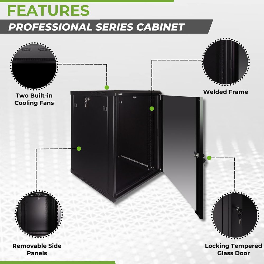 Navepoint 15U Deluxe IT Wallmount Cabinet Enclosure 19-Inch Server Network Rack with Locking Glass Door 24-Inches Deep Black