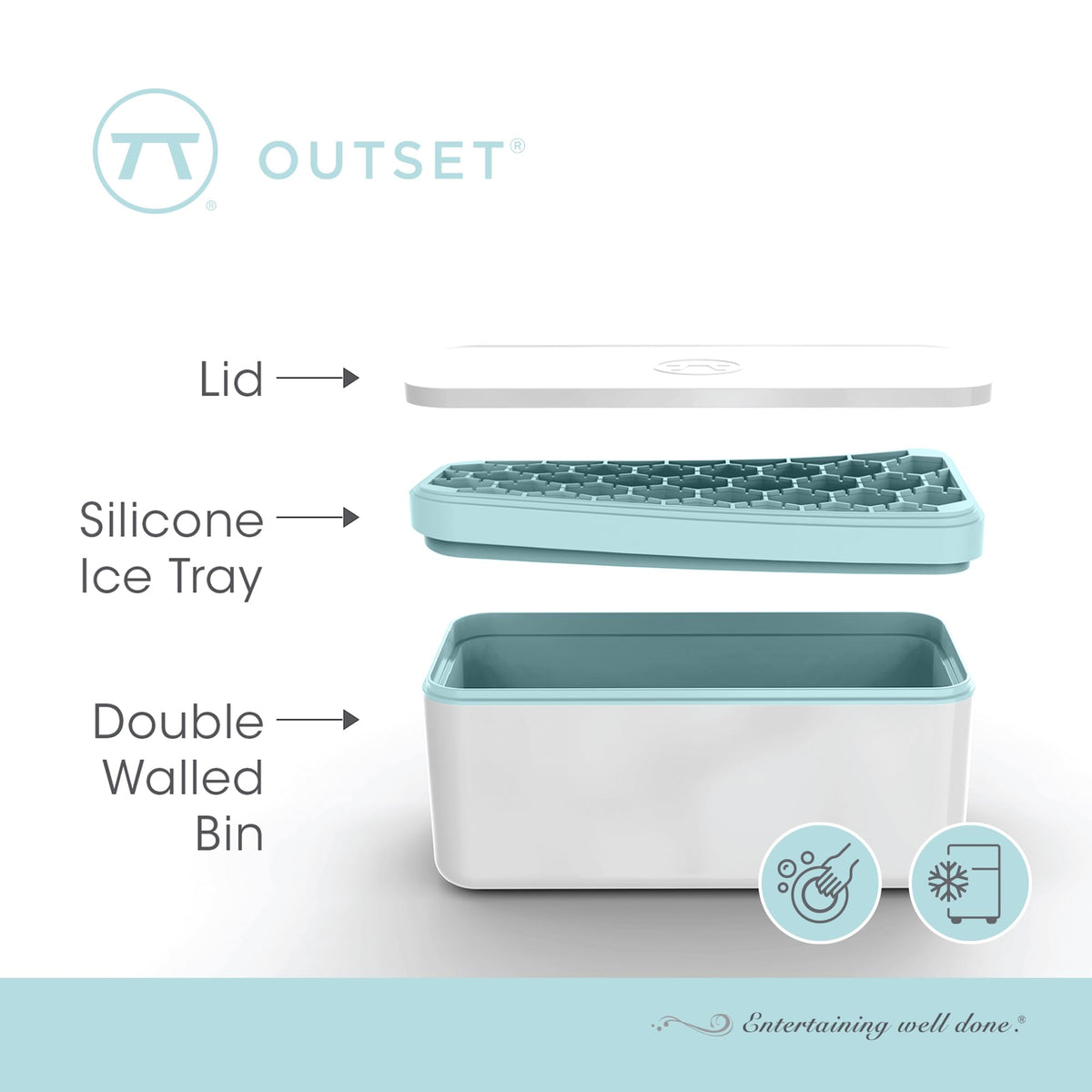 Outset Hexagon Silicone Ice Cube Tray and Storage Bucket, 29 Standard Honeycomb Cubes